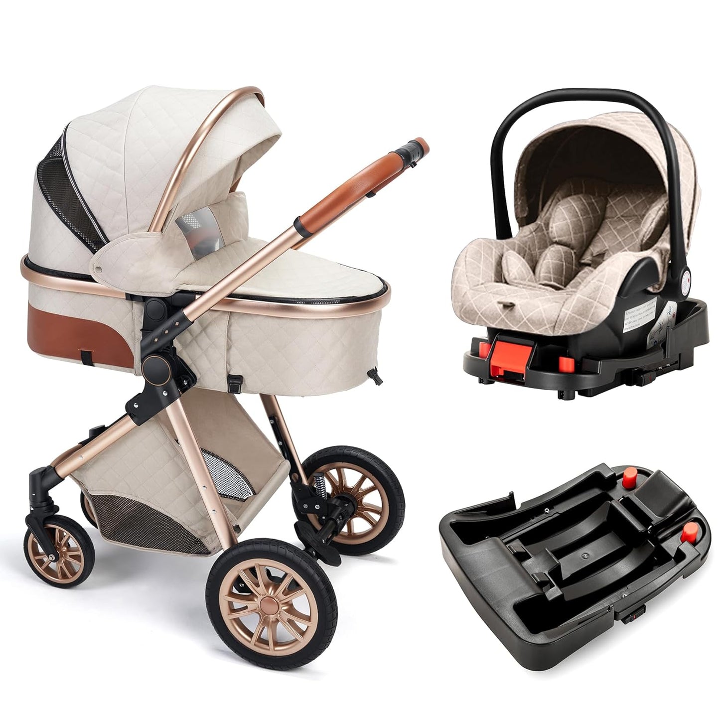 Luxury Baby Stroller with Large Basket and Anti-Shock Wheels