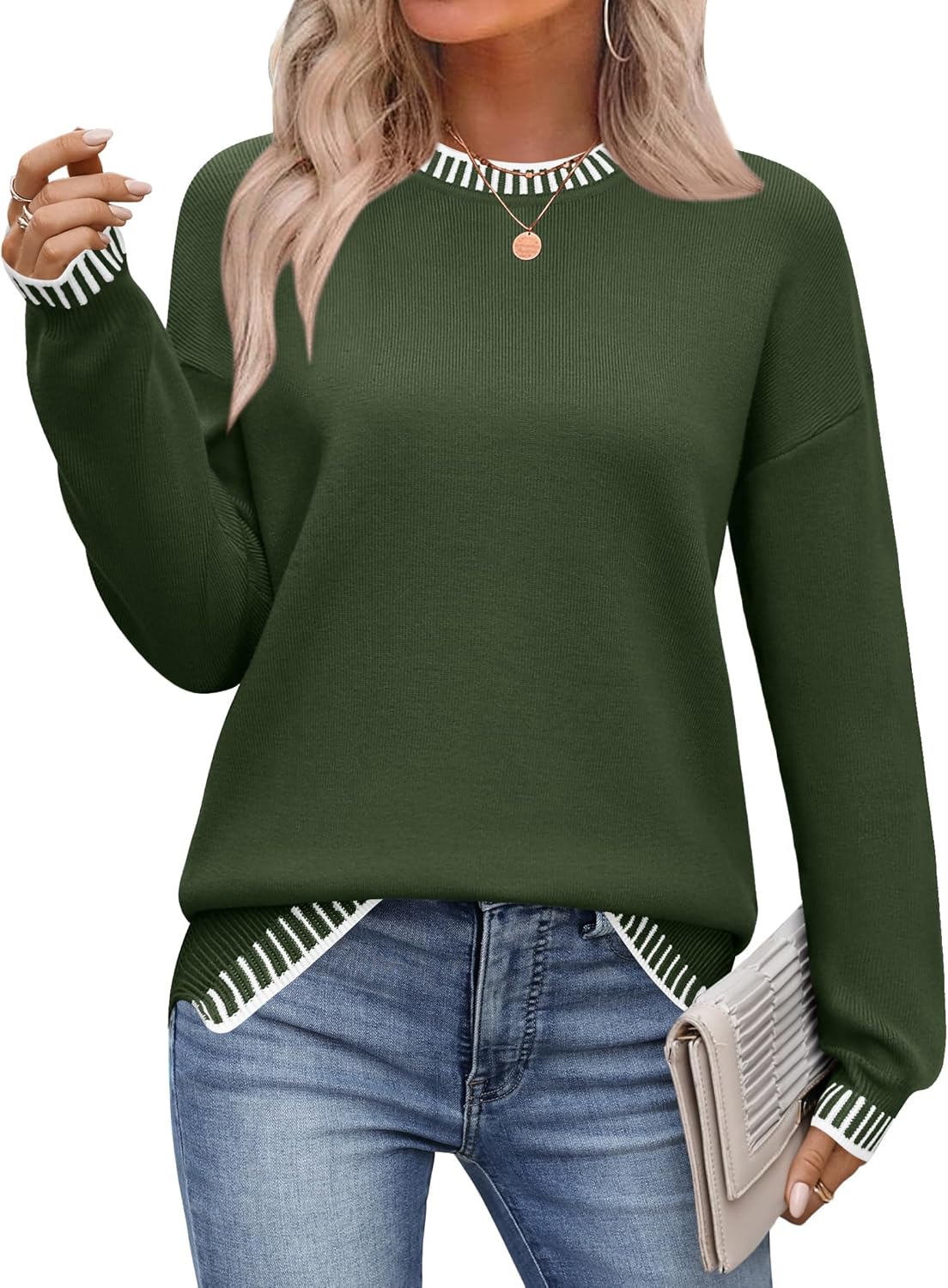 Zeagoo Womens Crewneck Pullover Sweater for Fall and Winter