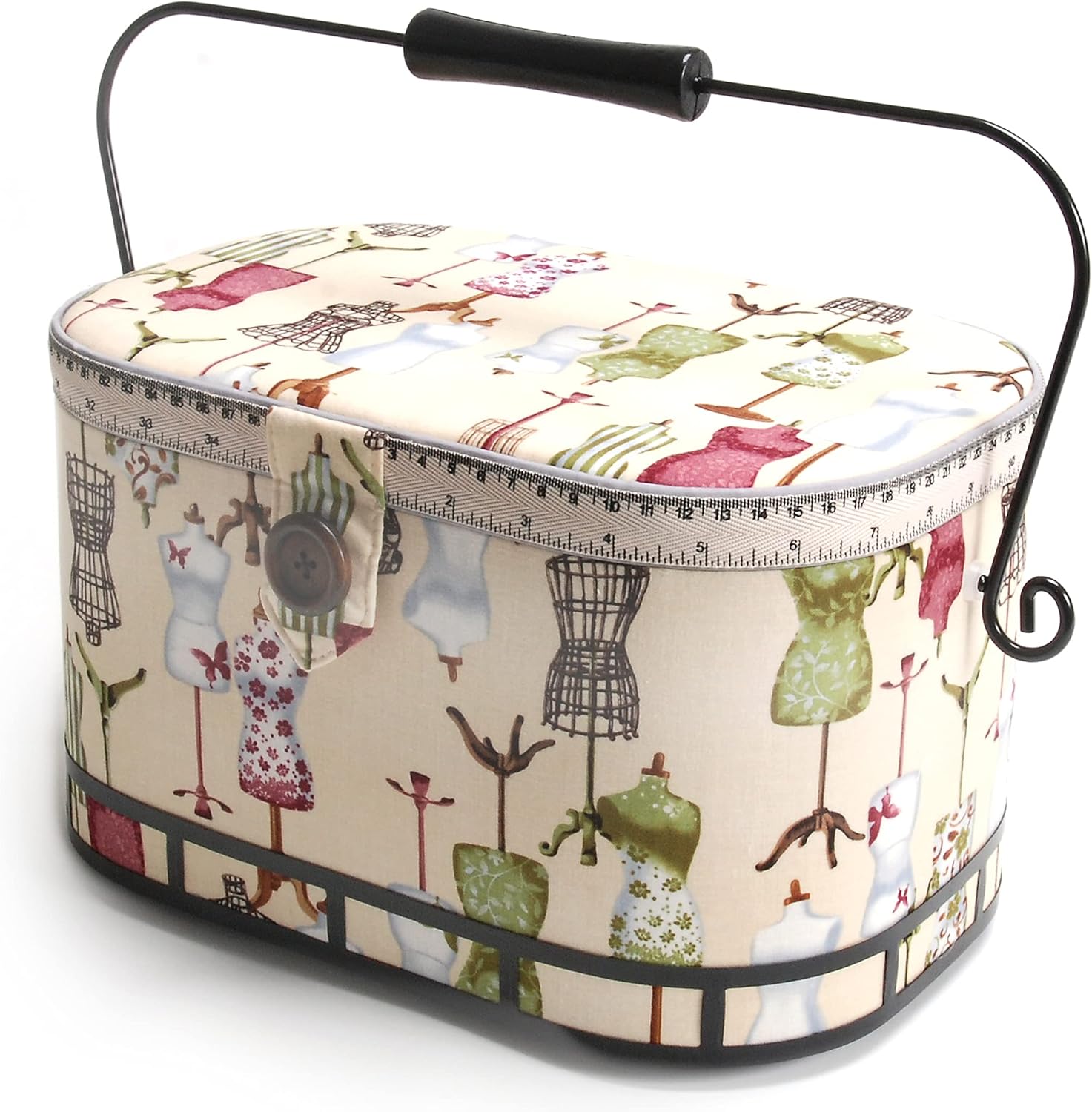 Dritz Large Oval Sewing Basket with Vintage Dress Form Print
