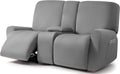 Squared Jacquard Reclining Loveseat Slipcover with Console - Light