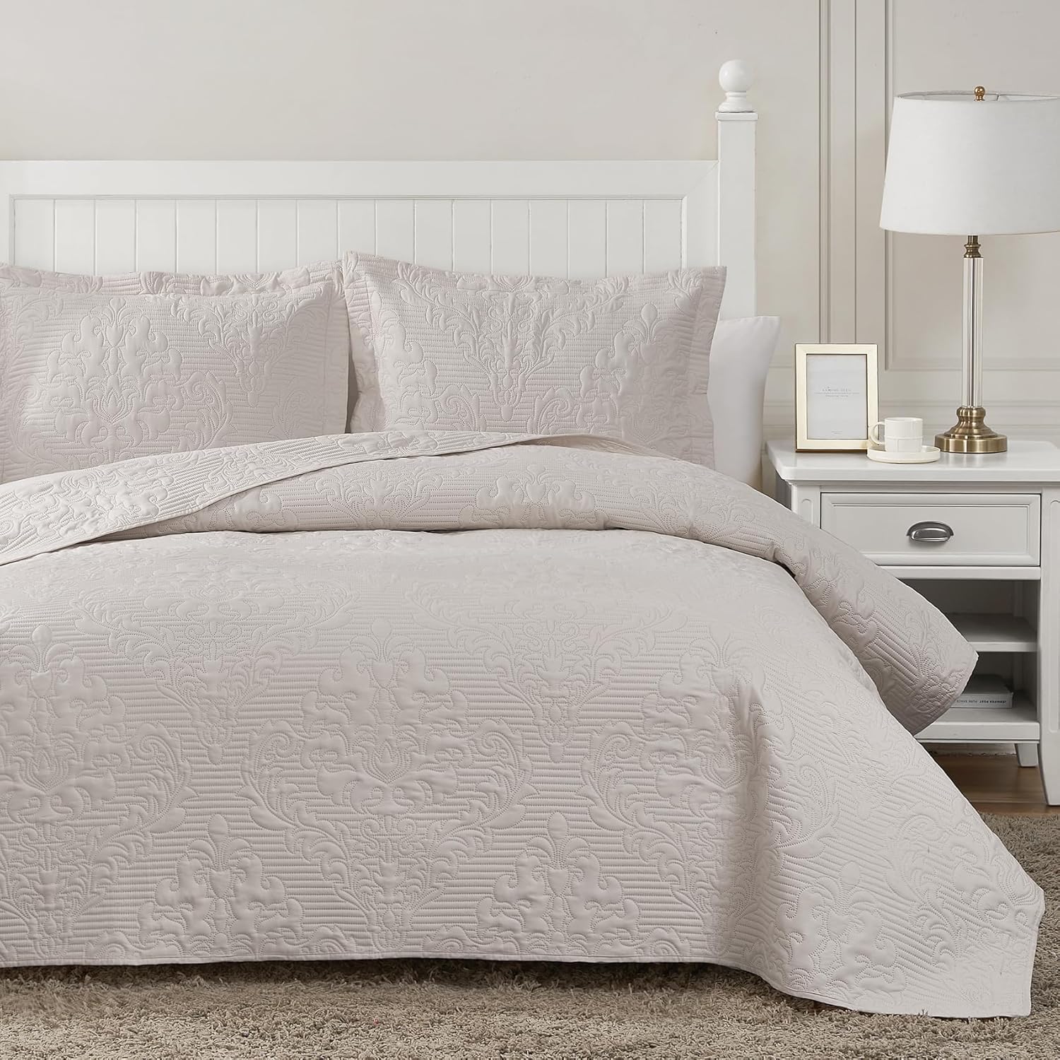 Hansleep Cream Quilt King Size - Soft Lightweight Bedspread Set