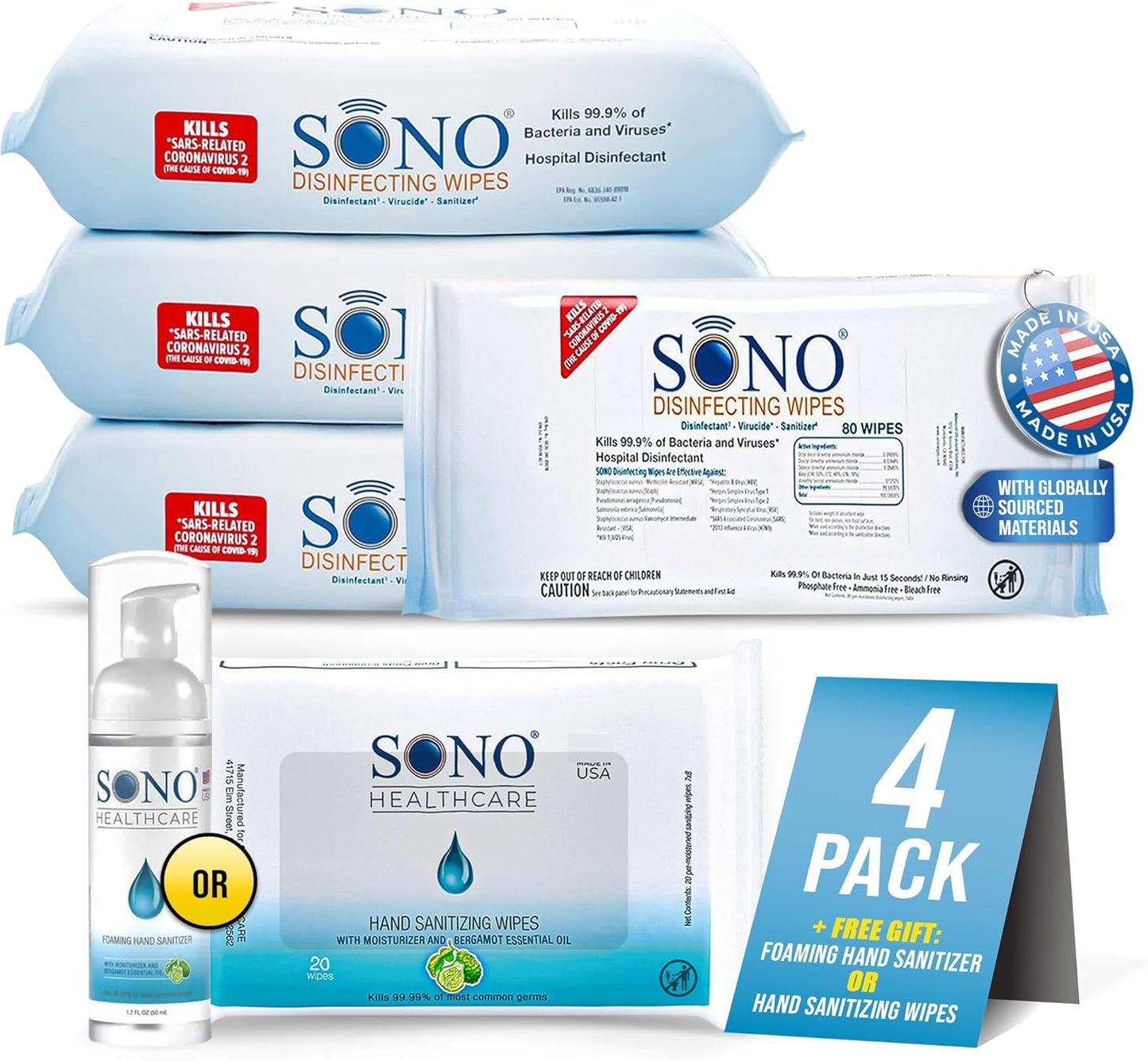SONO Disinfecting Wipes - Antibacterial, Medical-Grade Cleaning