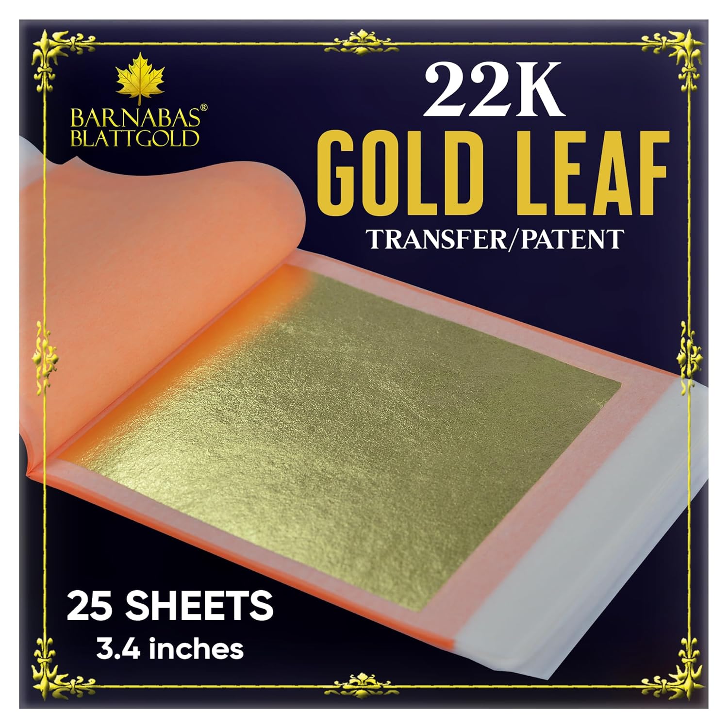 22K Gold Leaf Sheets for Arts and Crafts - 25 Sheets, 3.4 in