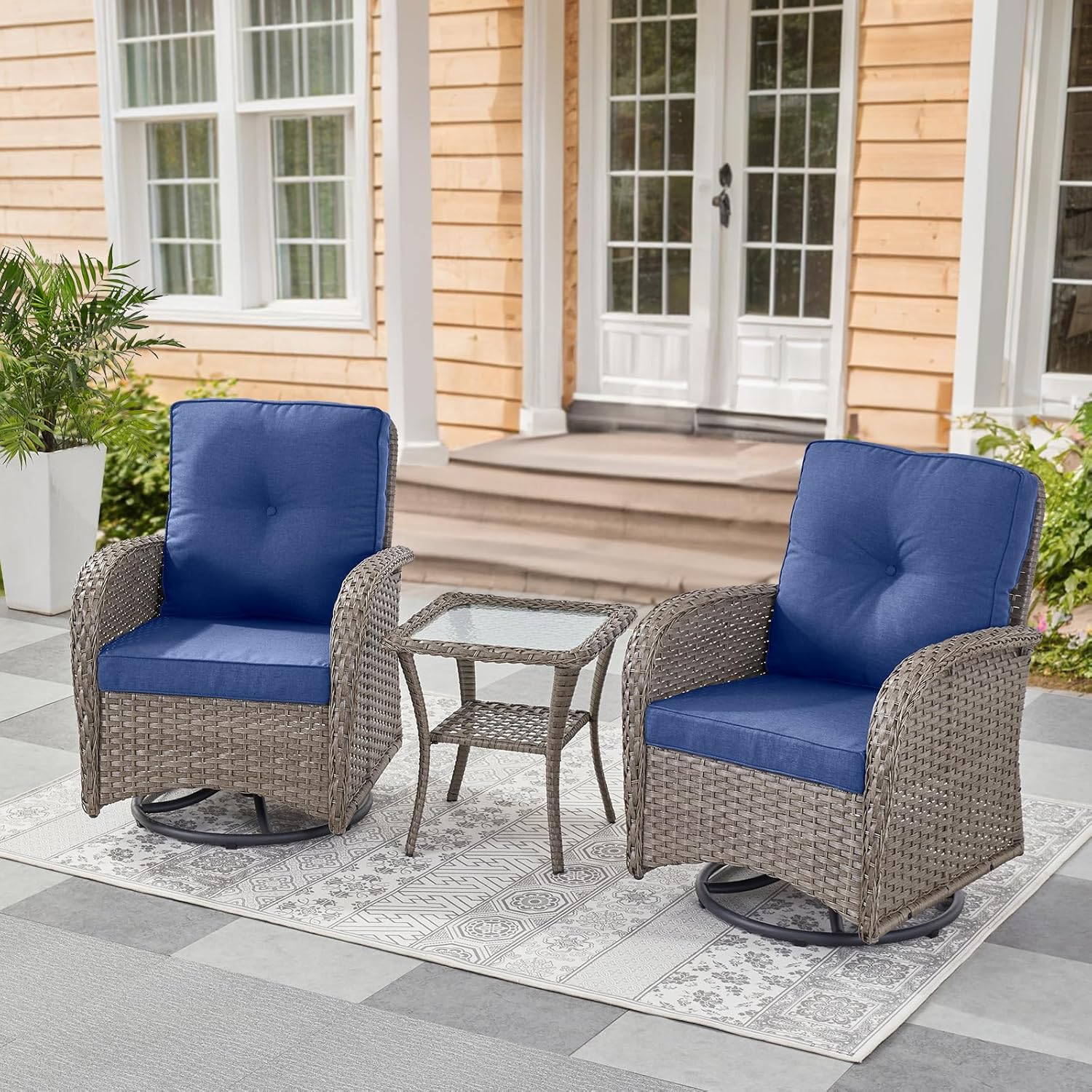 Swivel Patio Chairs Wicker Set - Comfortable Outdoor Furniture