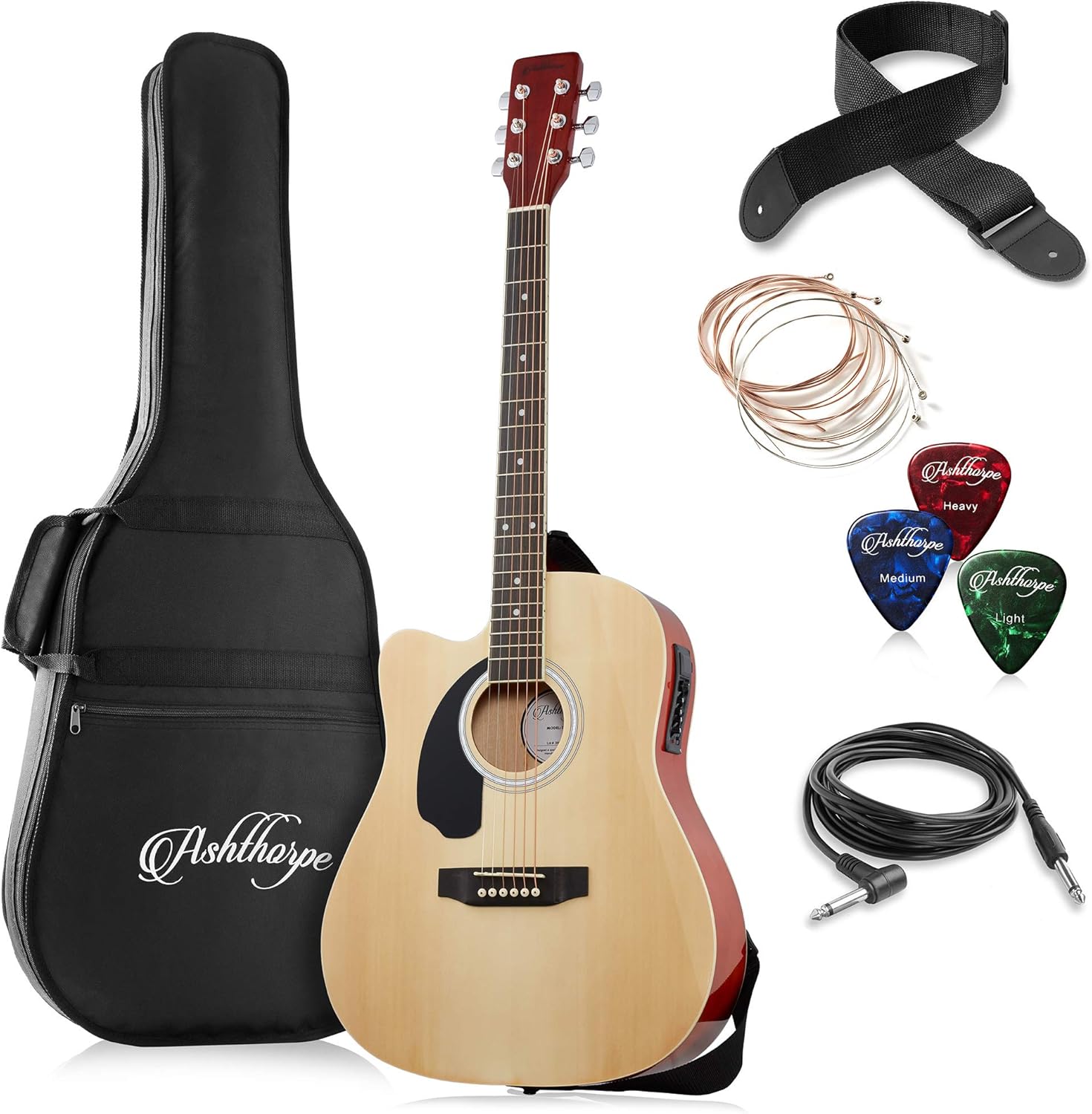 Ashthorpe Lefty Acoustic-Electric Guitar Bundle