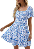 Heysolo Boho Floral Smocked Square Neck Mini Dress (Style R8DG)