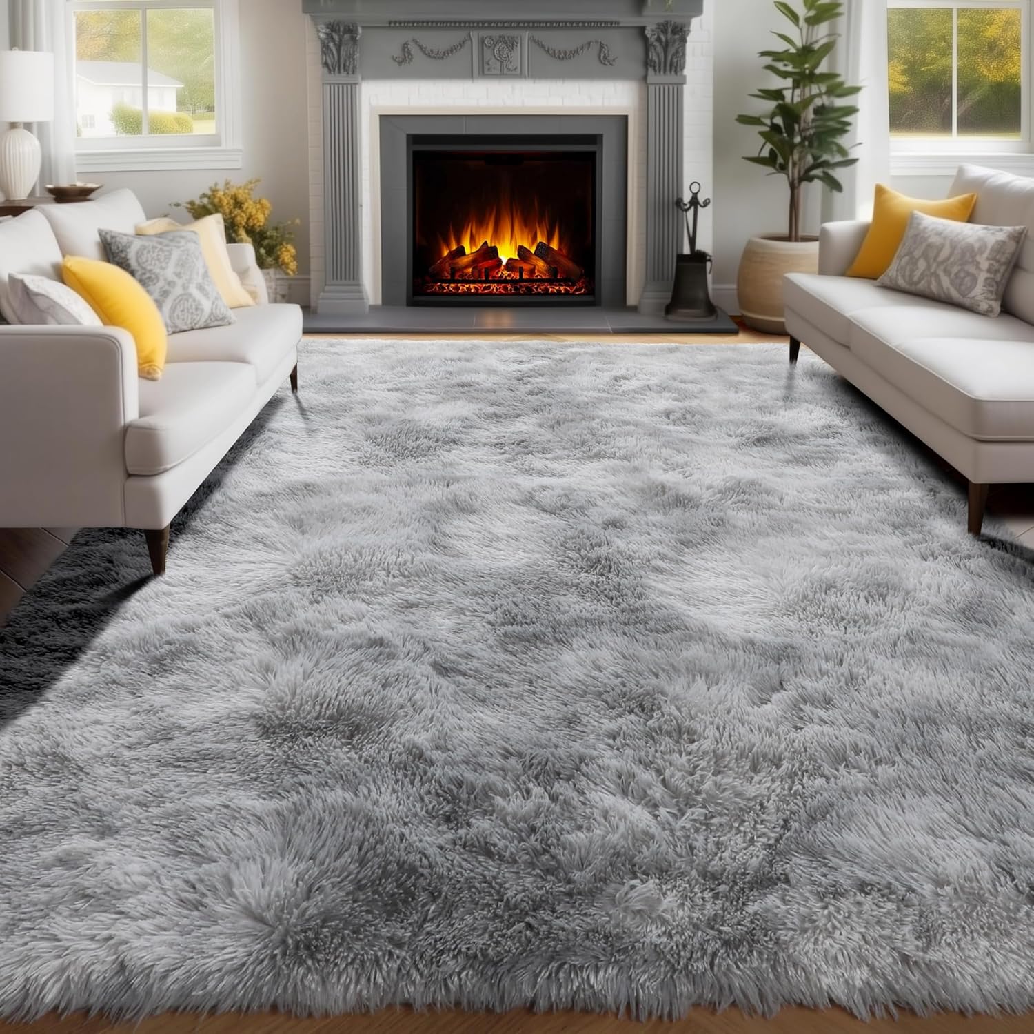 PAGISOFE Light Grey Shaggy Abstract Area Rug for Cozy Spaces