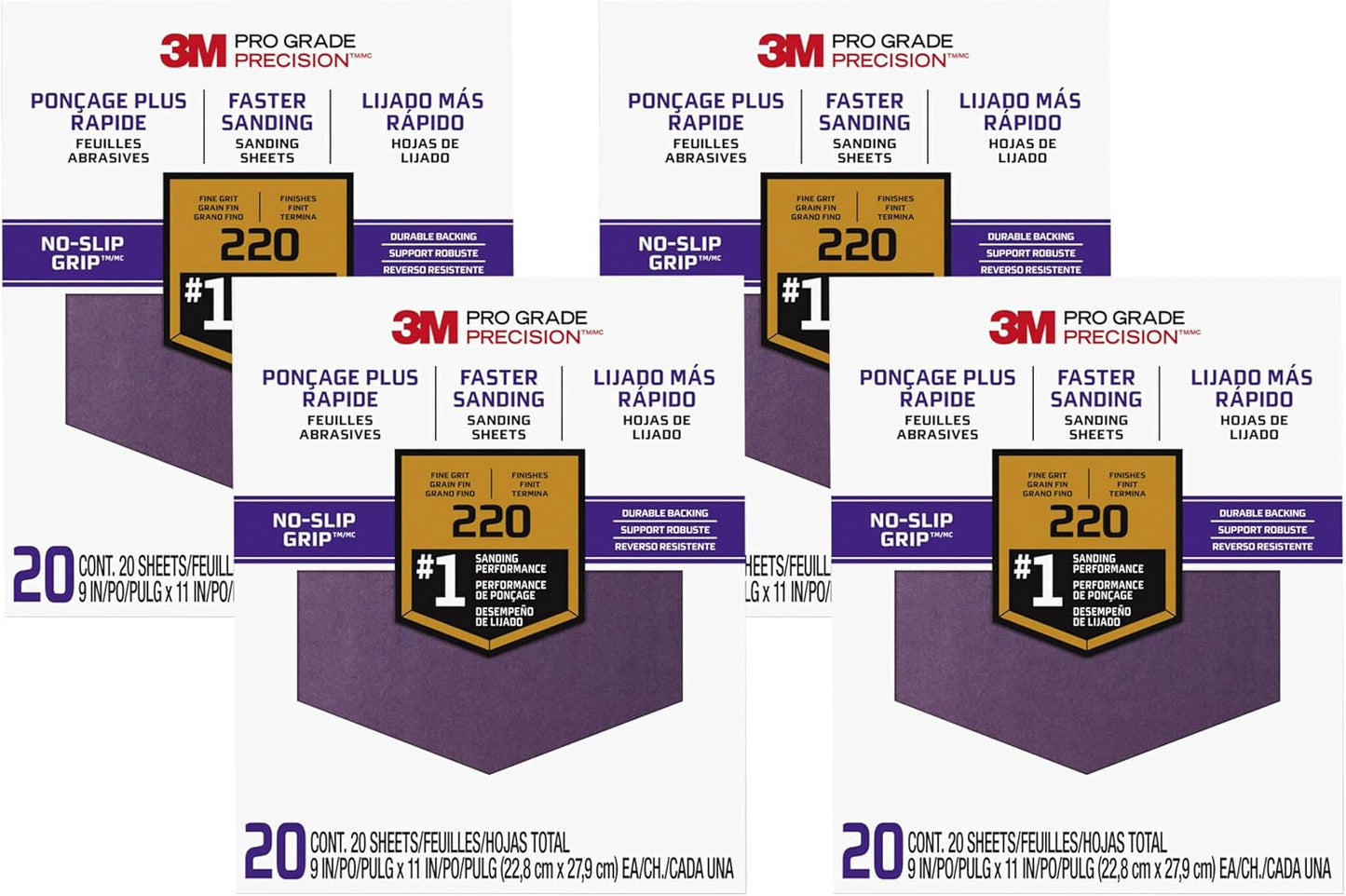 3M Advanced Sandpaper 220 Grit for Wood Drywall Metal Use