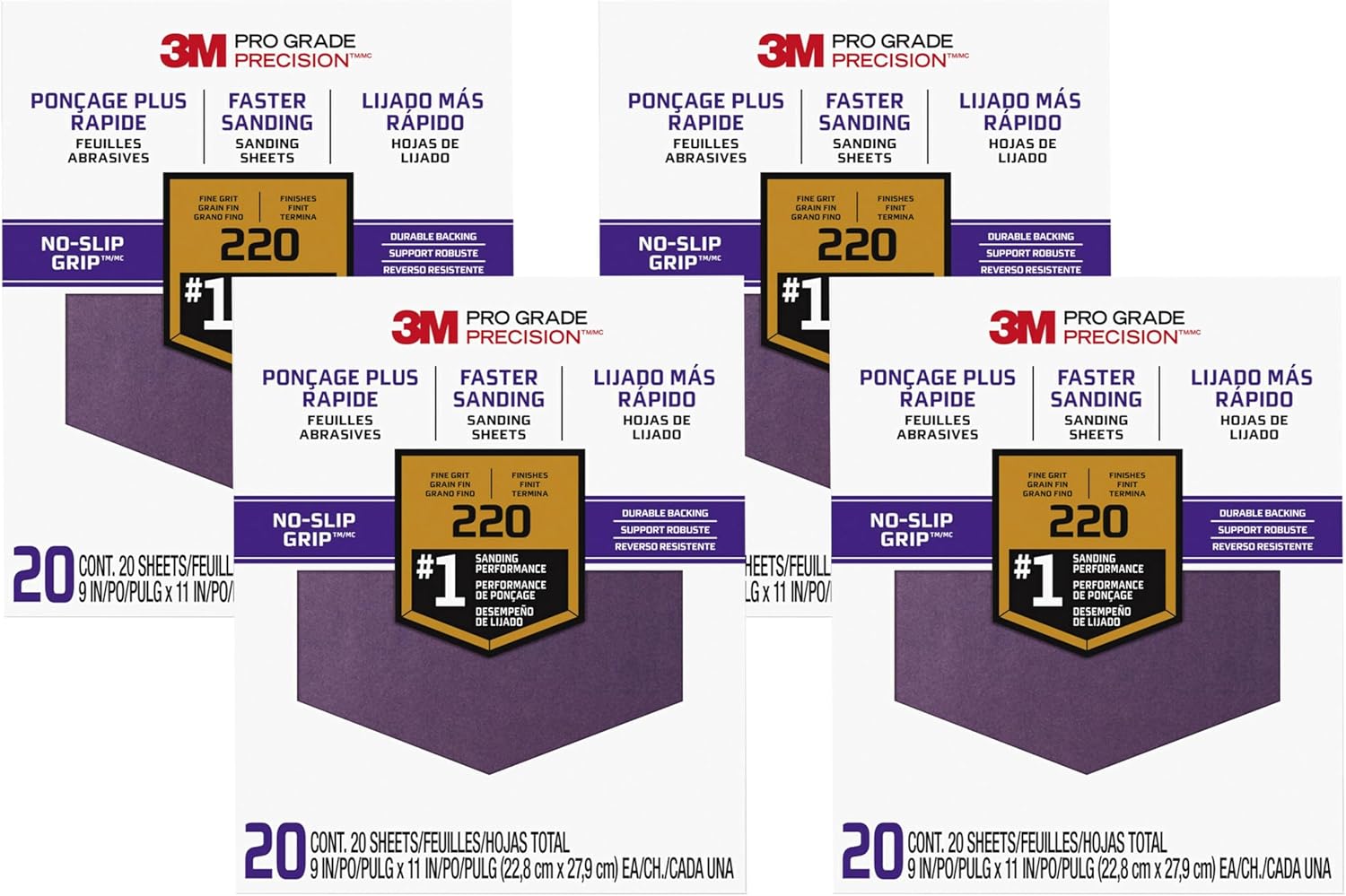 3M Advanced Sandpaper 220 Grit for Wood Drywall Metal Use