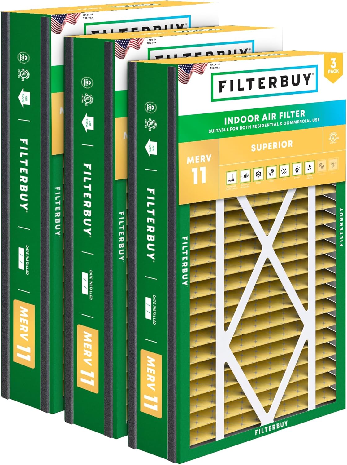 Filterbuy 16x25x5 Air Filter MERV 11 for Pet & Allergy Defense