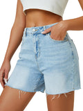 Womens High Waist Denim Mom Shorts - Microelastic Wide Leg
