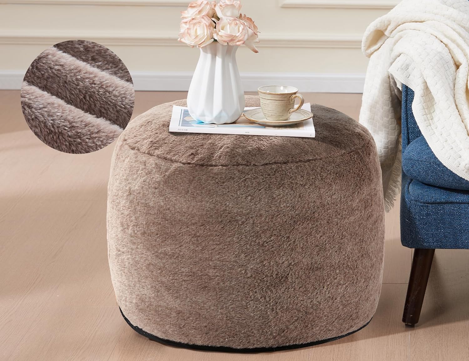 Round Pouf Ottoman 20in x 15in Soft Top Comfortable Foot Stool