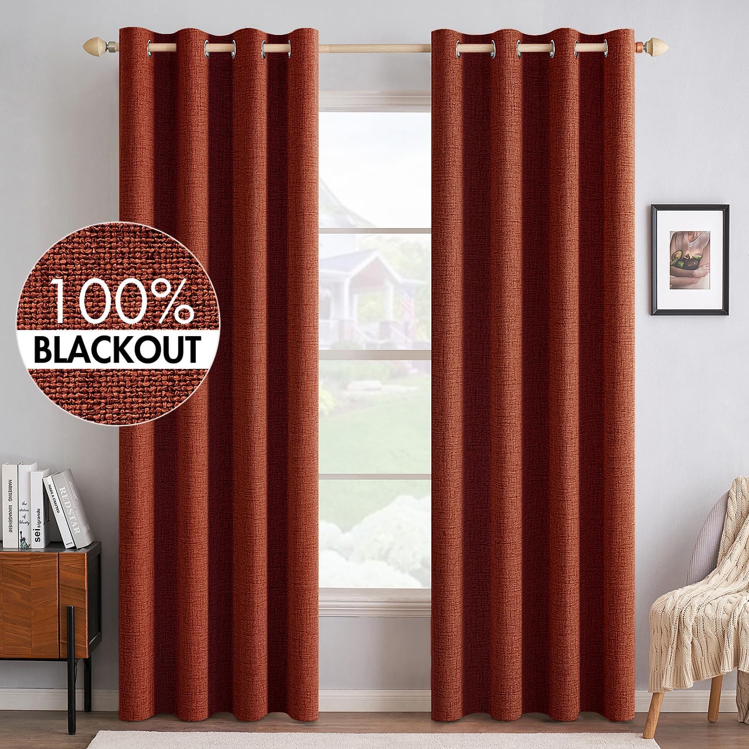 MIULEE Blackout Linen Curtains for Bedroom & Living Room Decor