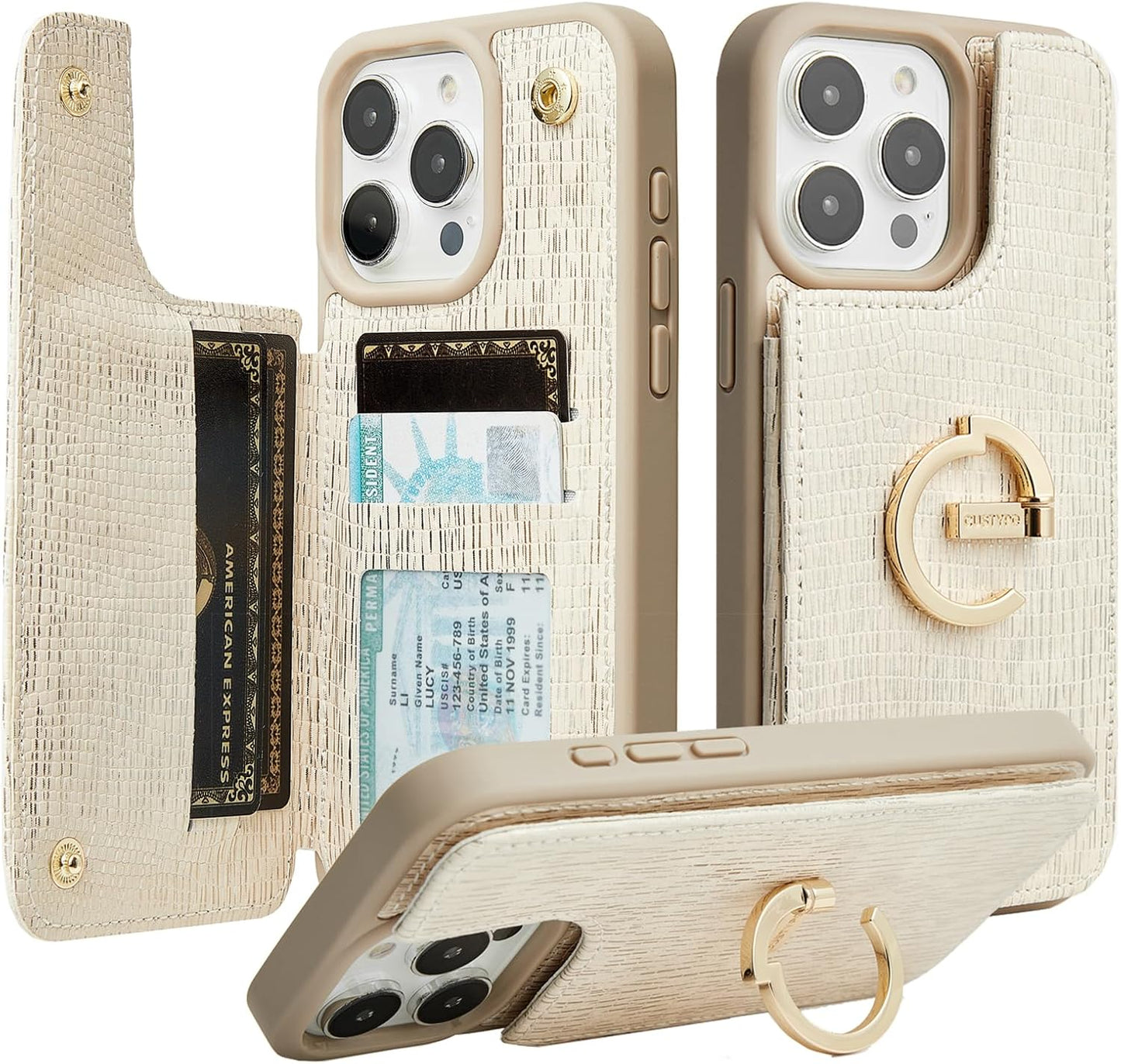 CUSTYPE iPhone 14 Pro Max Wallet Case with Card Holder and Ring