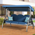 3 Seat Outdoor Porch Patio Swing with Stand 800lbs Capacity - Blue