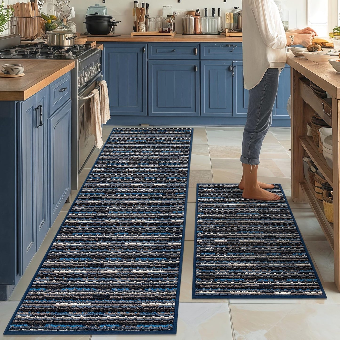 Kitchen Rugs Sets of 2 Non Slip Mats for Vintage Decor