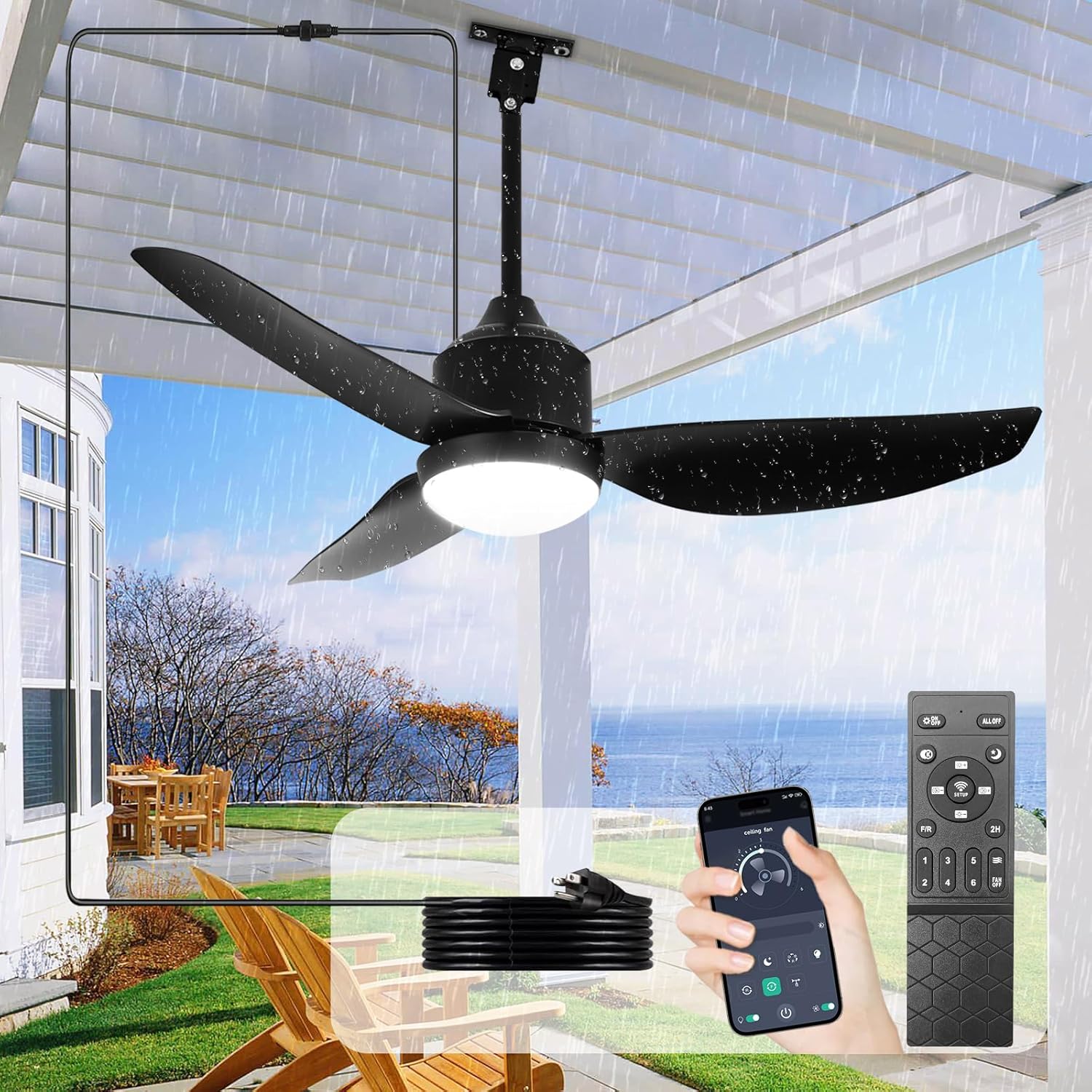 Depuley Outdoor Ceiling Fan with Light: 42 Inch Black Design