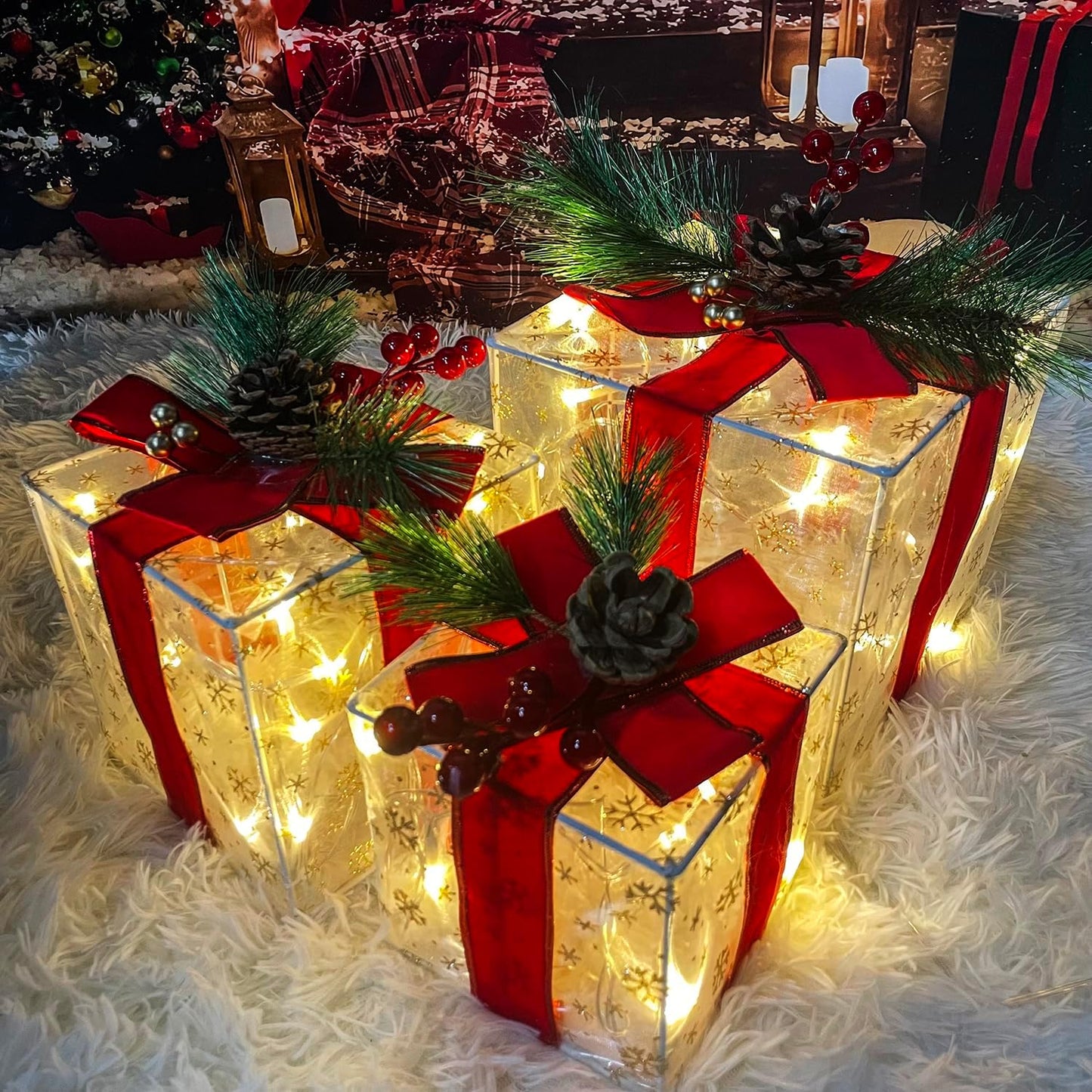 Christmas Decorations Indoor with Lighted Gift Boxes for Holiday