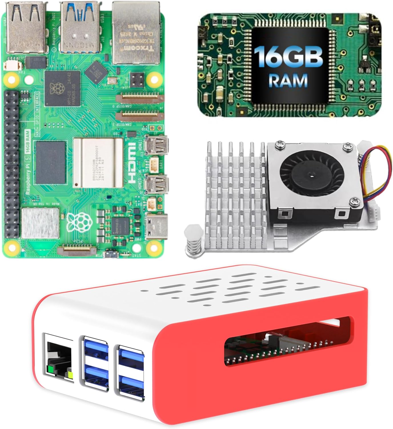 iRasptek Basic Kit for Raspberry Pi 5 with 16GB RAM and Case