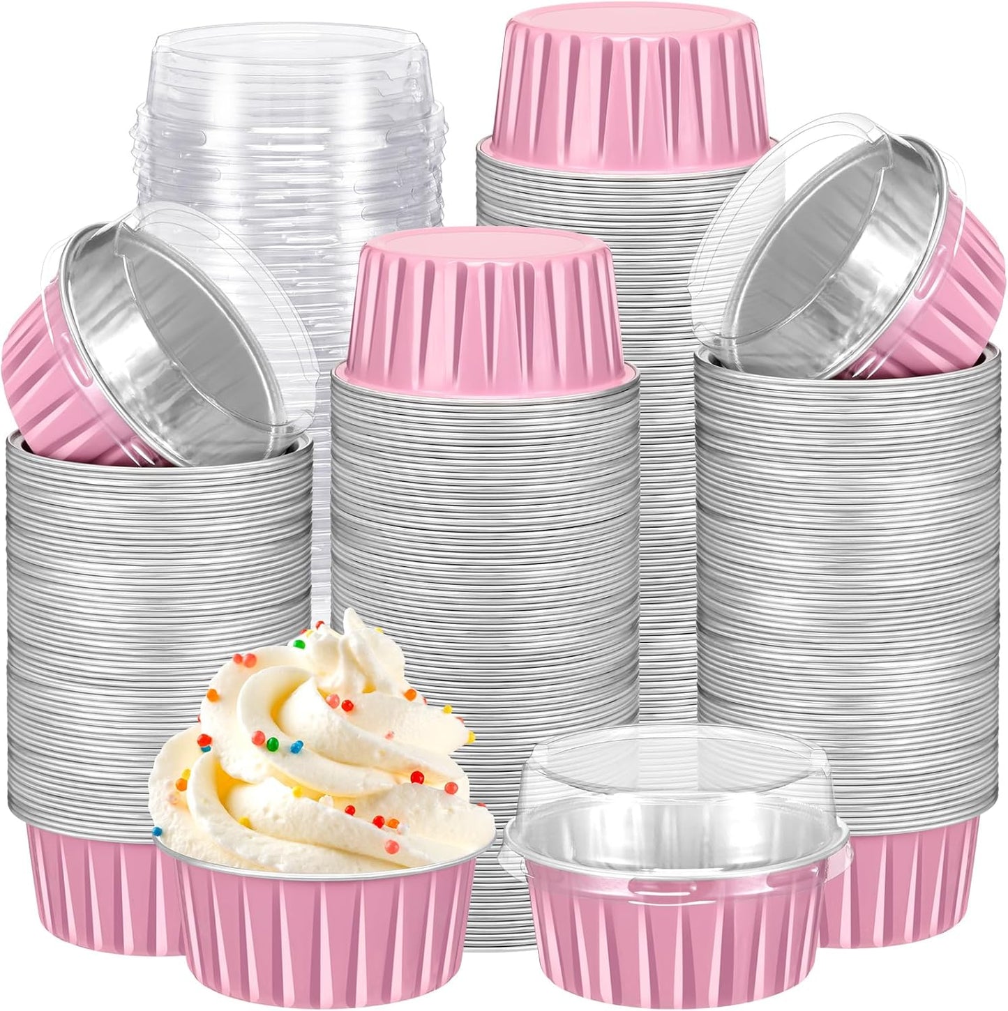 Gejoy 400 Pcs Aluminum Foil Baking Cups with Lids for Desserts