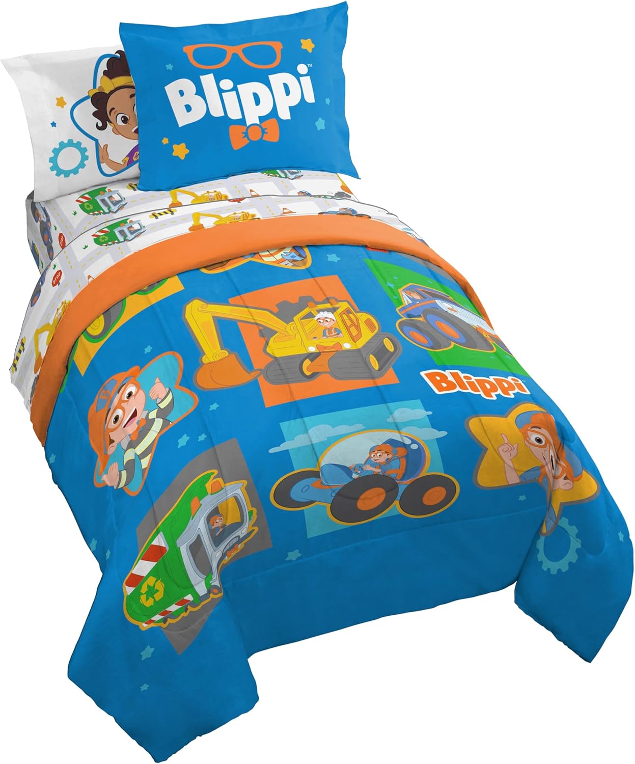Blippi & Meekah Trucks Twin Comforter Set - 5 Piece Bedding