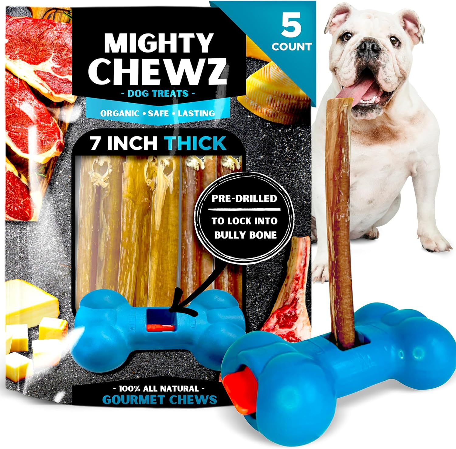 7 Inch Thick Bully Sticks with Safety Device for Dogs