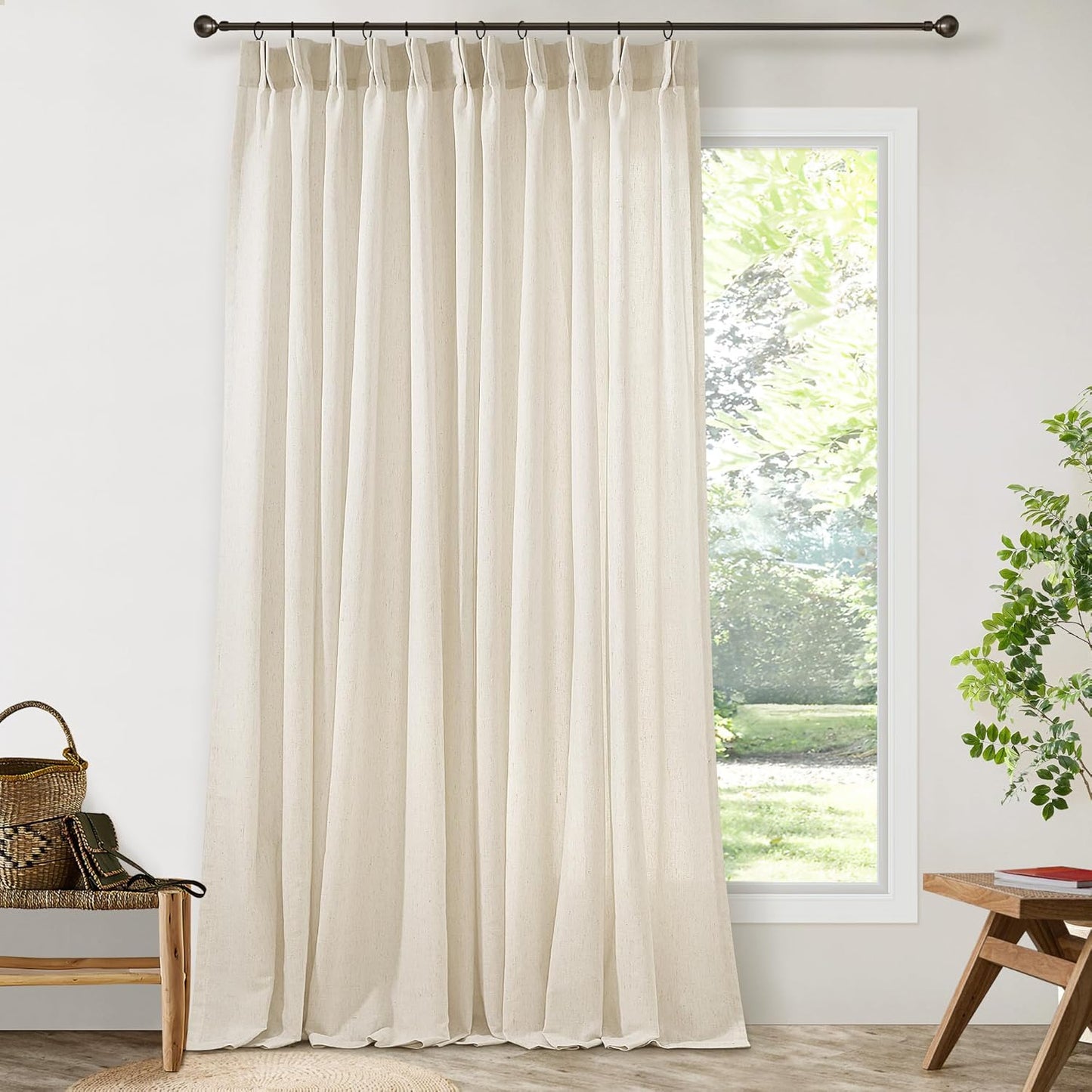 Cream Beige Extra Wide Pinch Pleat Linen Curtains for Living Room