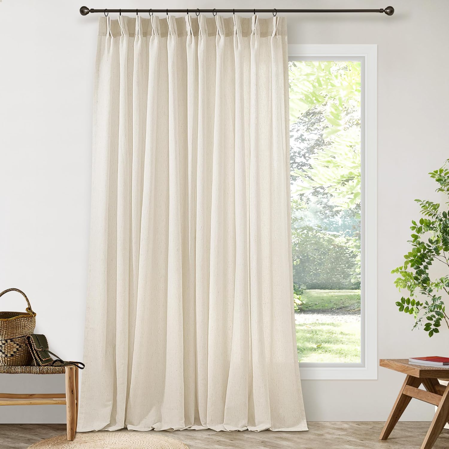 Cream Beige Extra Wide Pinch Pleat Linen Curtains for Living Room