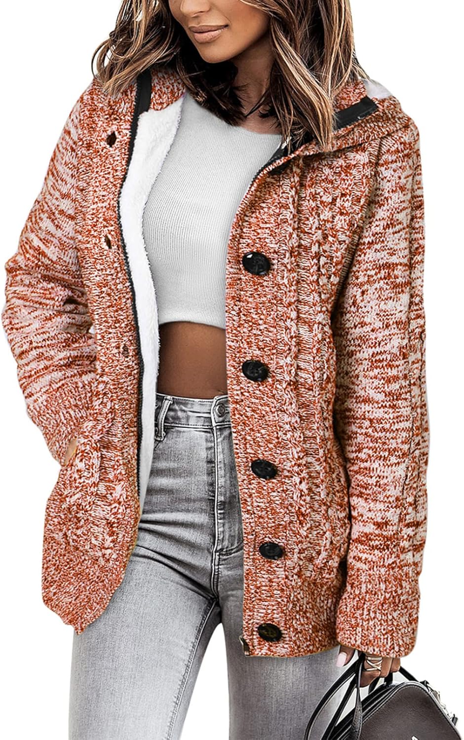 Sidefeel Women's Hooded Cardigan Sweater Coat for Winter Warmth