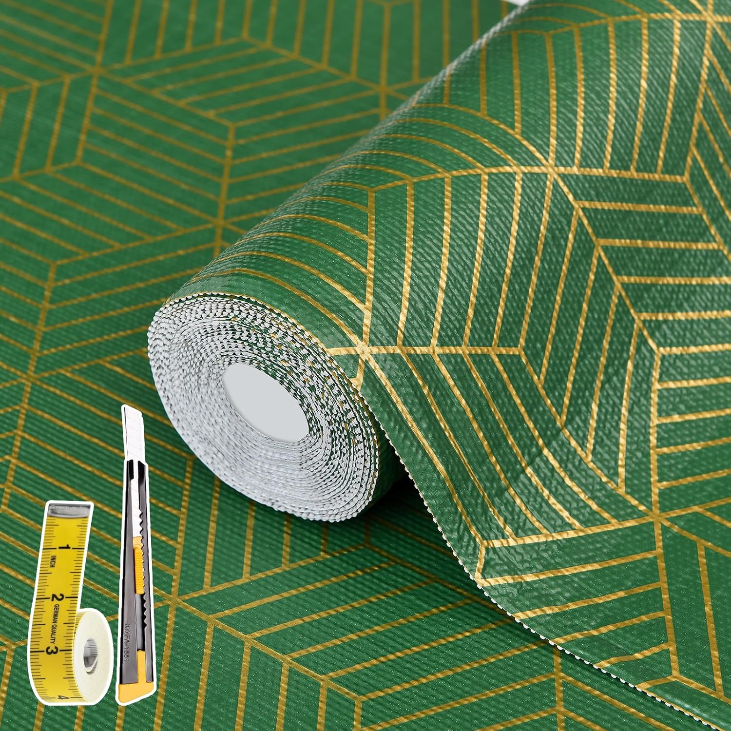 Shelf Liners for Kitchen Cabinets Non-Slip Gold Green Design