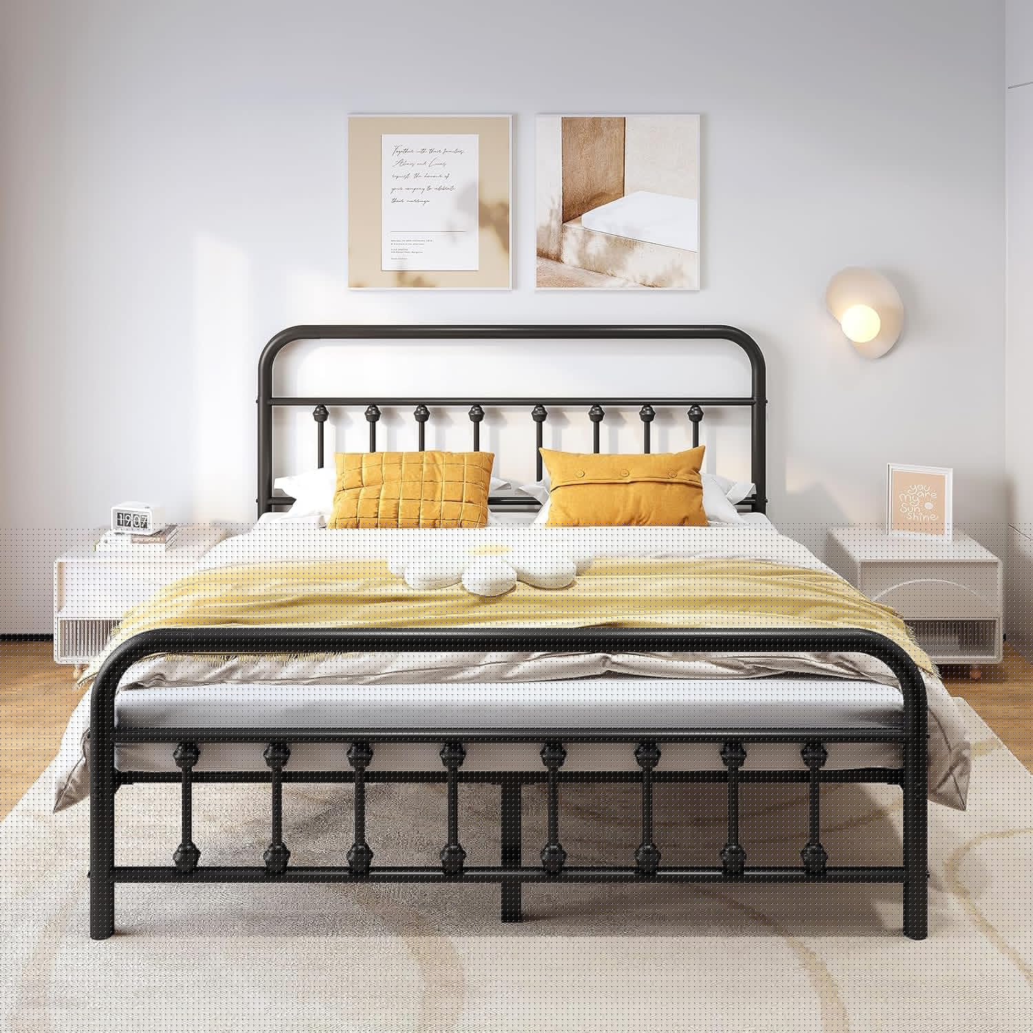 Vengarus King Size Metal Bed Frame with Elegant Headboard