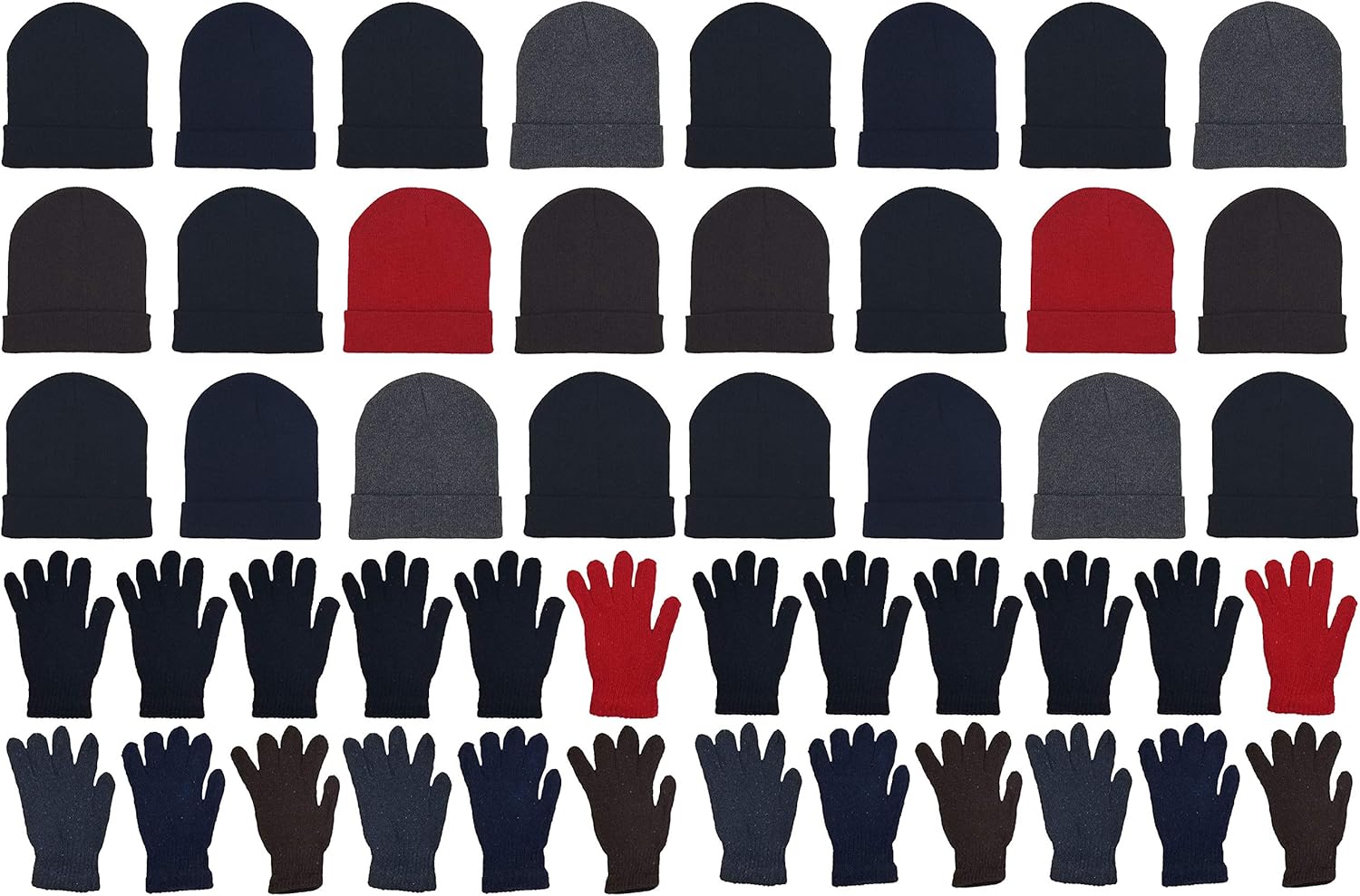 48x Winter Beanies & Gloves Combo Pack for Men and Women