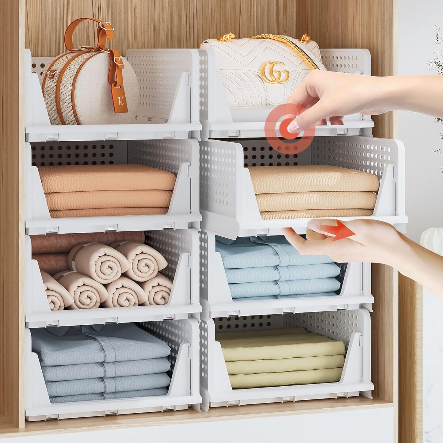 Neprock Stackable Plastic Bins for Closet Organization and Storage