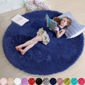 Navy Blue Round Rug 6Ft for Boys Bedroom - Fluffy Non-Slip Circle Rug