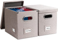 Light Grey Linen File Organizer Box Set of 2 - Collapsible