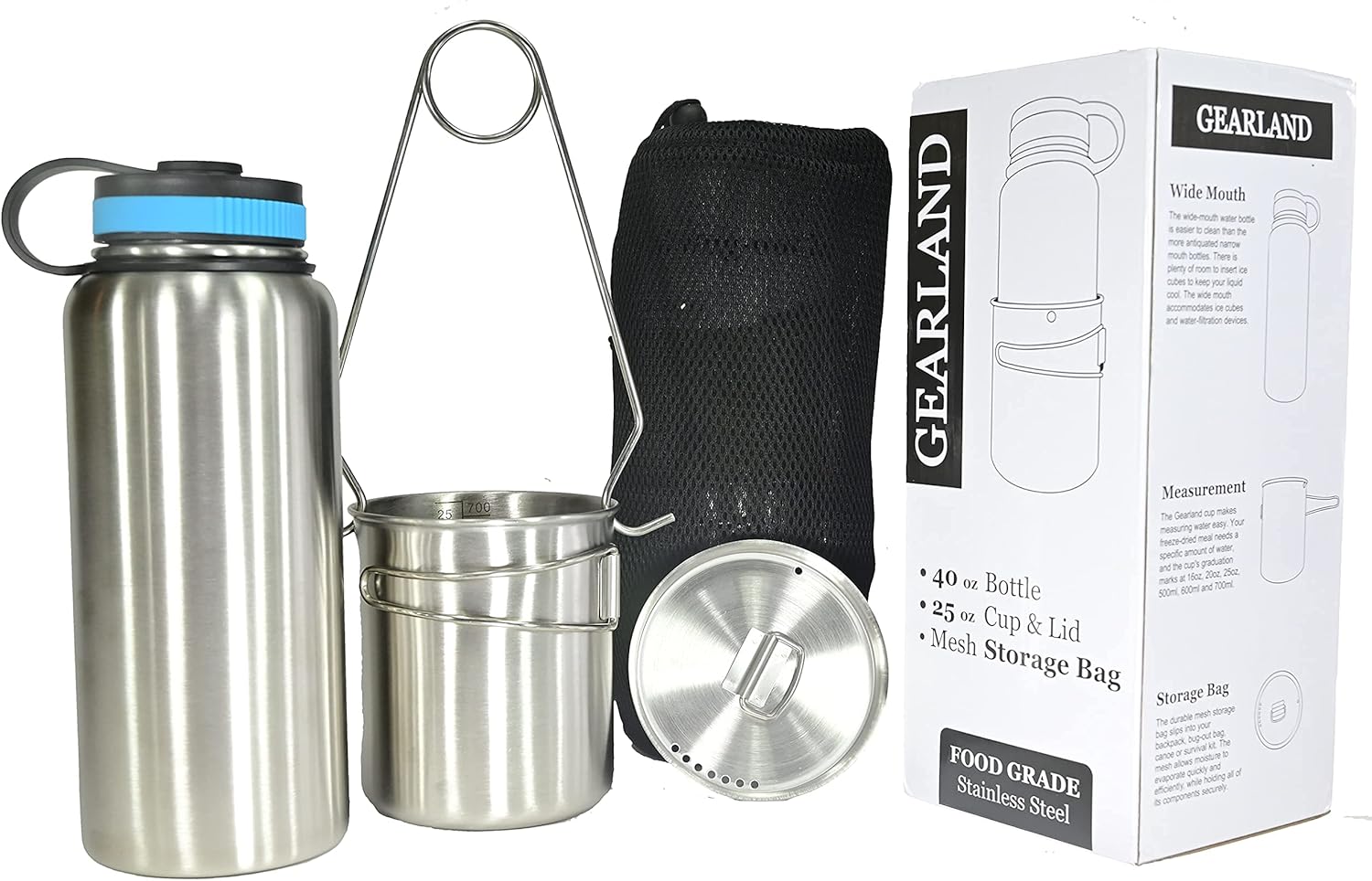 Canteen Stainless Steel Water Bottle with Camping Cup for Outdoors