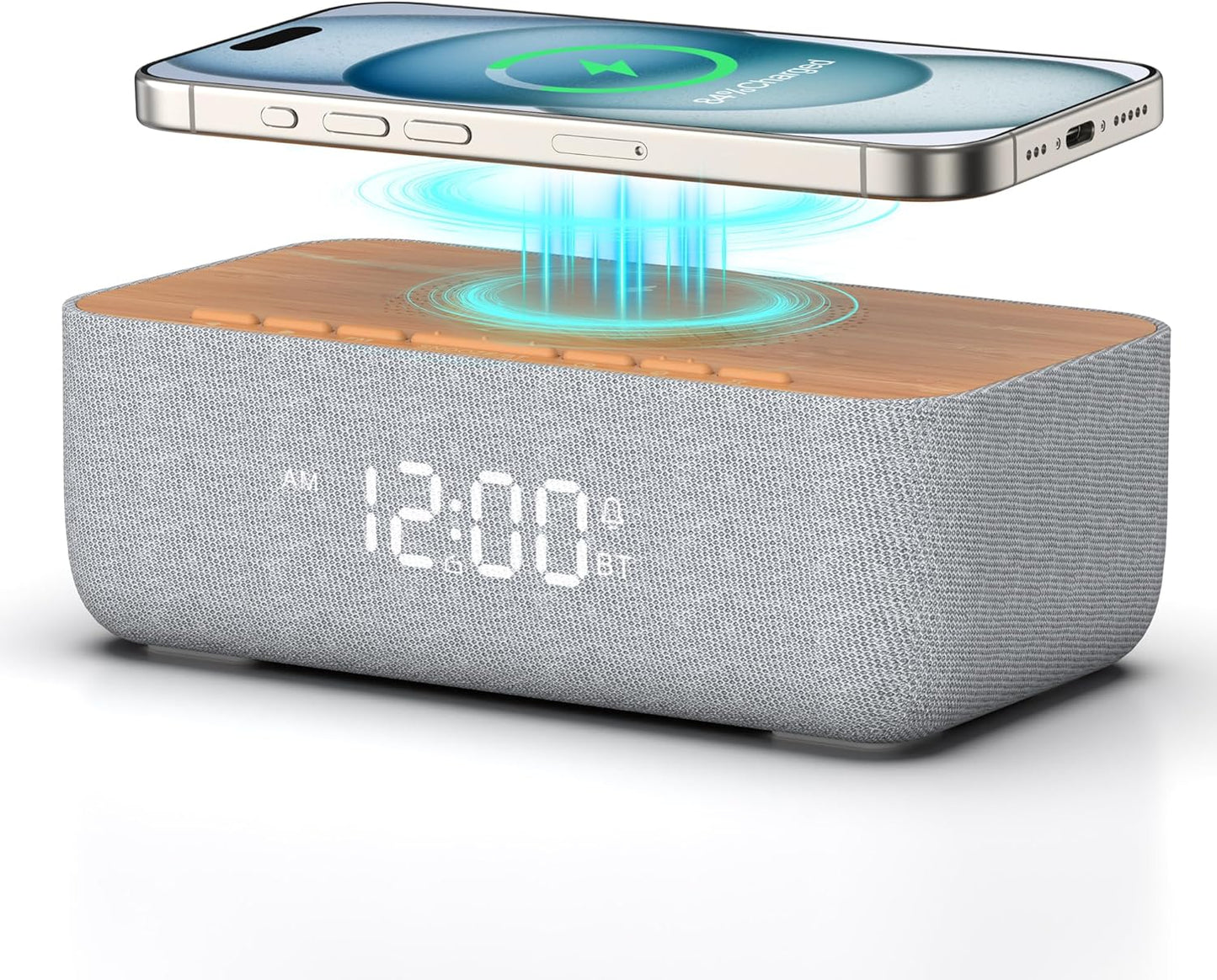 REACHER Alarm Clock Radio with Wireless Charging and Bluetooth