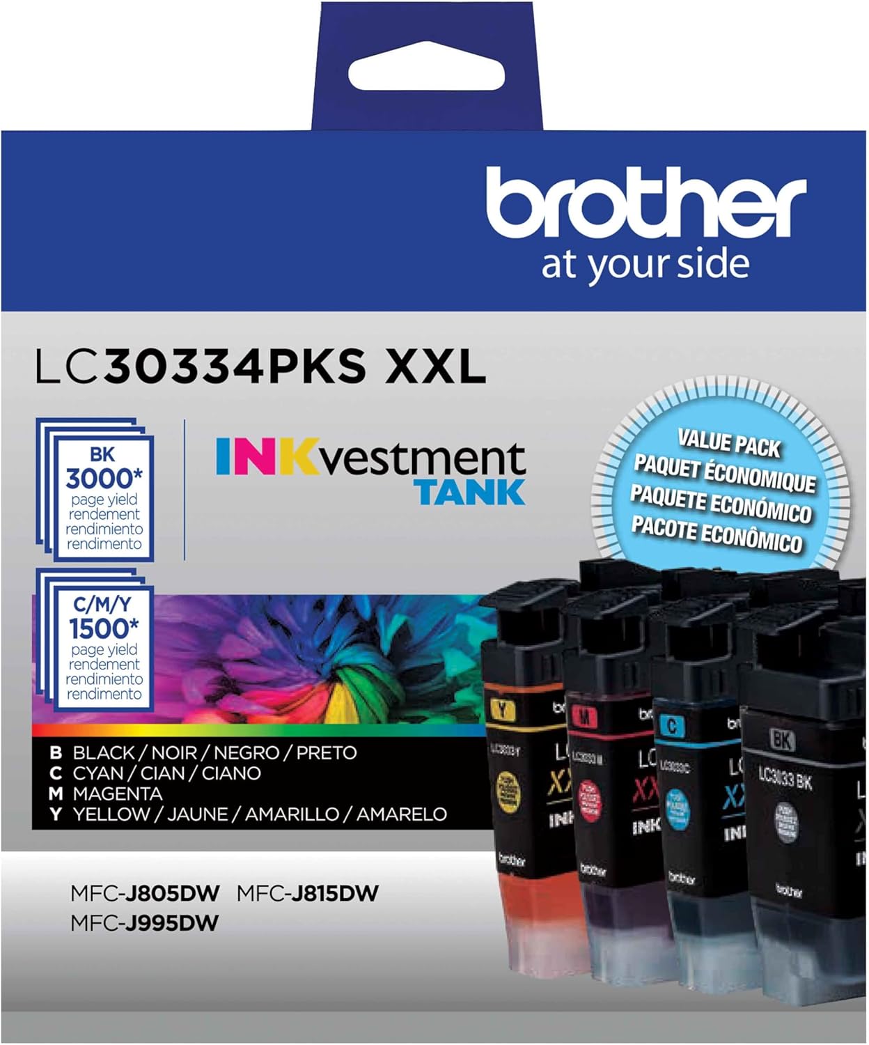 Brother Genuine High-Yield Ink Cartridges - 4-Pack, 1,500 Pages, LC3033