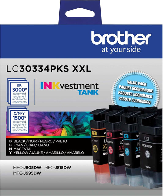 Brother Genuine High-Yield Ink Cartridges - 4-Pack, 1,500 Pages, LC3033