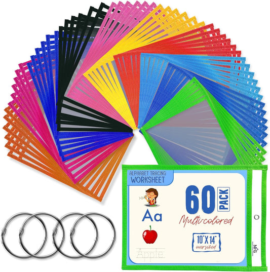 60 Packs Oversized Dry Erase Pockets for Classroom Supplies
