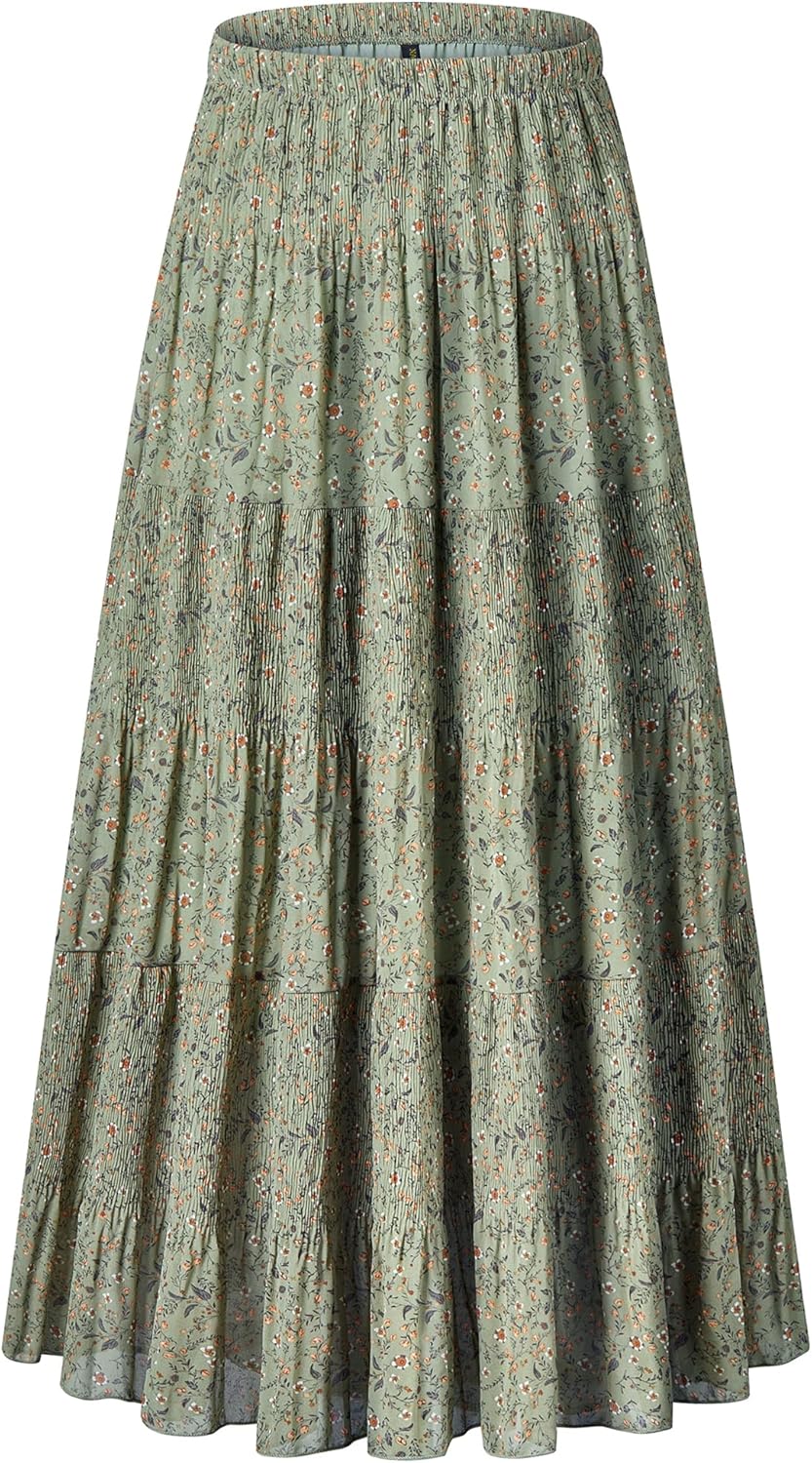 Chiffon Elastic High Waist Pleated A-Line Maxi Skirt for Women