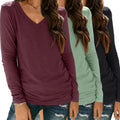 Womens V Neck Long Sleeve Tops - Casual Loose Fit SUNBS