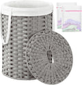 Laundry Hamper with Lid 19.0 Gal Round Rattan Basket Gray - Neat
