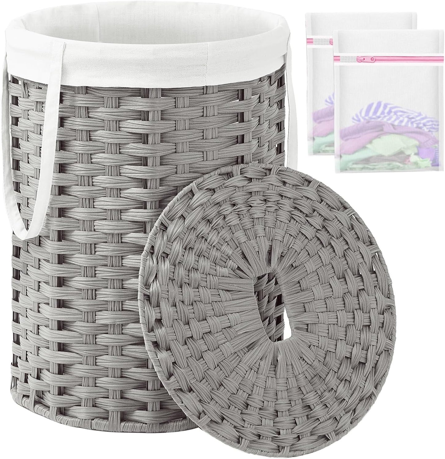 Laundry Hamper with Lid - Handwoven Rattan Basket for Storage