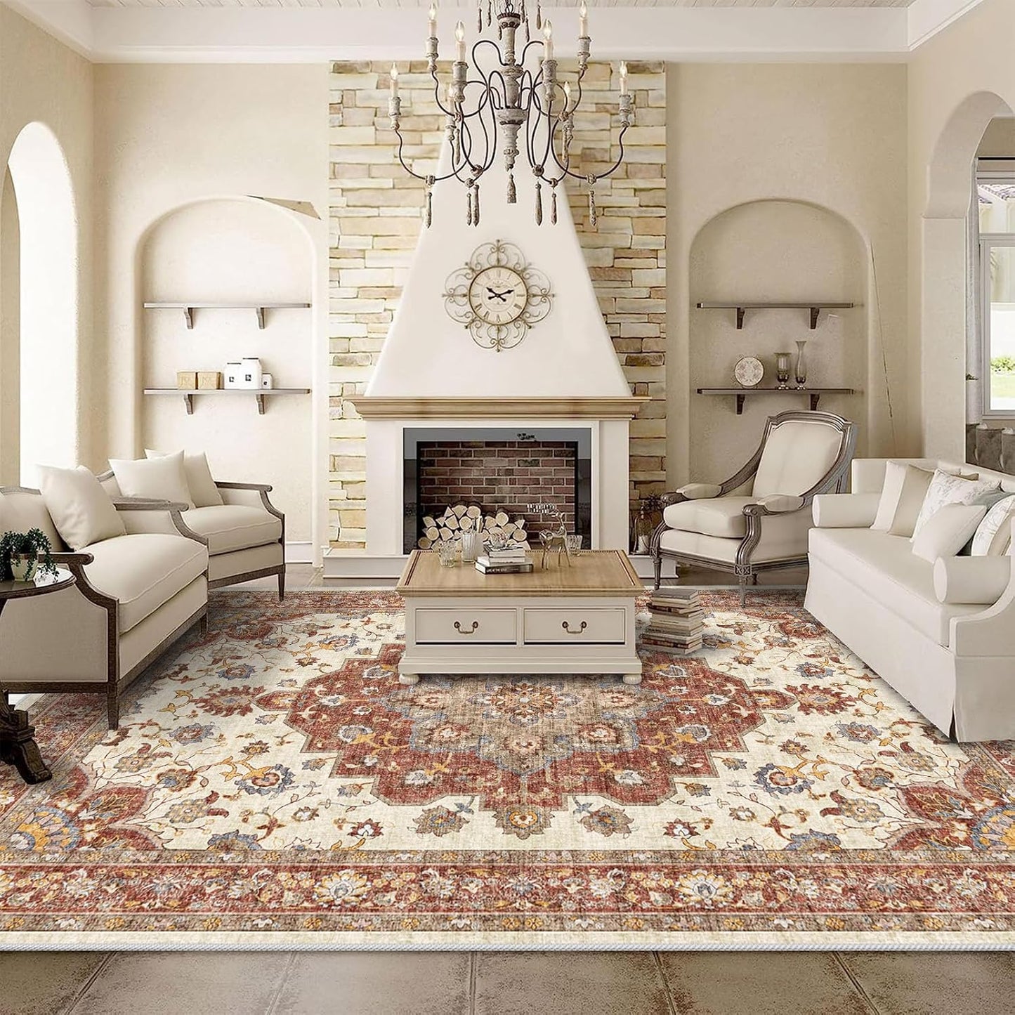 Washable Oriental Area Rug - 9x12 Soft Carpet for Living Room