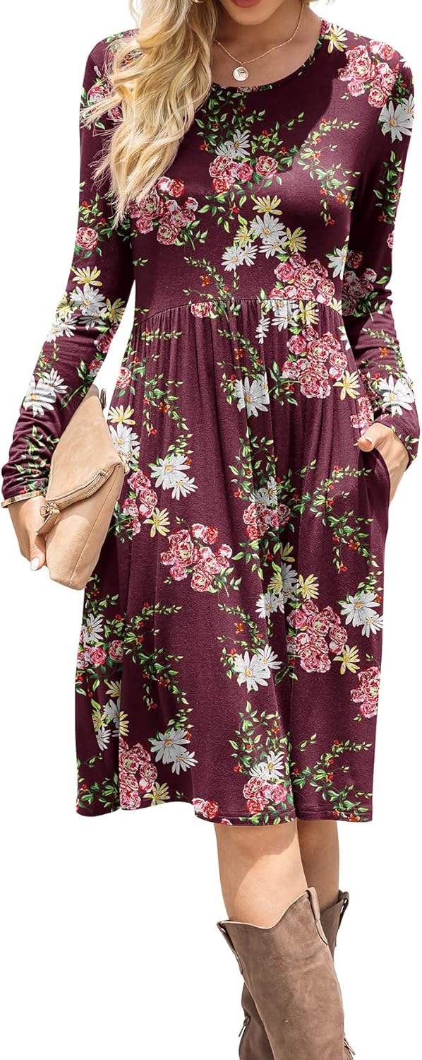 DB MOON Women Casual Long Sleeve Dresses with Pockets
