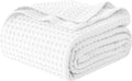 100% Cotton Waffle Blanket Queen 90x90 in - Lightweight All-Season Bed