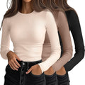 Women's 3 Pack Ribbed Long Sleeve Crew Neck Tops - Slim Fit Comfort