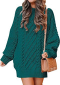 Crewneck Cable Knit Oversized Pullover Short Sweater Dress - Cozy Fall