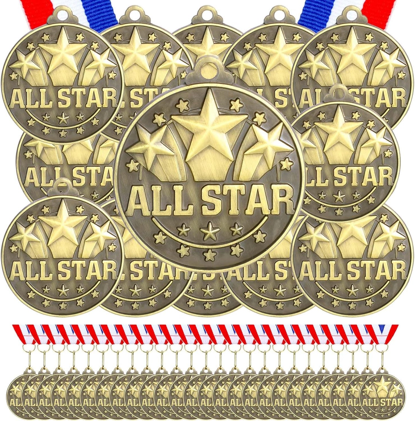 60 Pcs Gold Award Medals with Neck Ribbons for Competitions